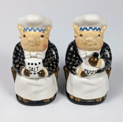 Department 56 Jam Bon Pig Salt & Pepper Shakers Black White 5'' Tall Vintage
