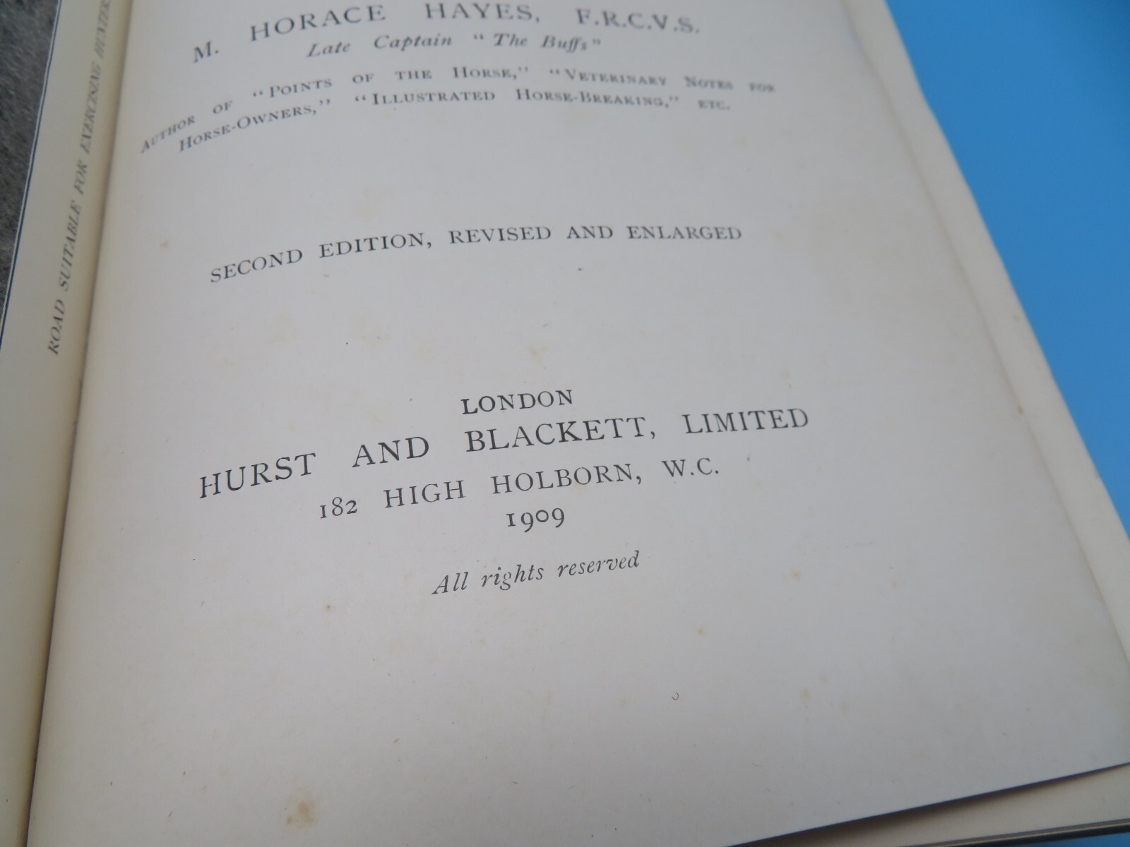 Stable Management And Exercise M Horace Hayes HB 2nd Ed 1909 Hurst And Blackett