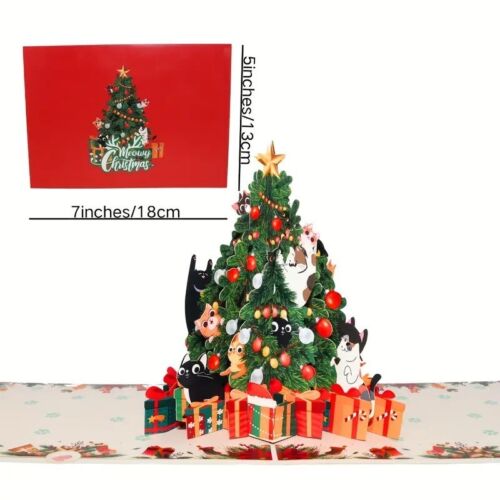 Festive Meowy Christmas Cat Pop-Up Greeting Card with Envelope - Picture 2 of 2