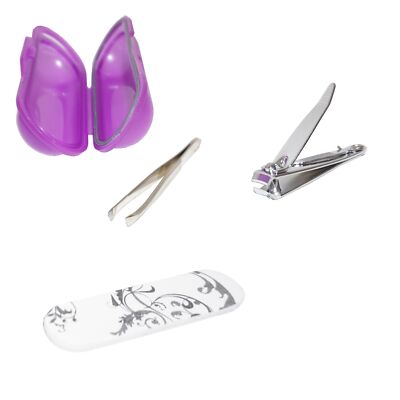 GS-Nails Set Knipser Feile Pinzette ideal für unterwegs Box Lila Wasserdicht