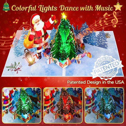 Weihnachtskarten MUSIK & LICHTER & AUFBLASBAR Pop Up 3D Frohe Weihnachten Karte - Bild 4 von 6