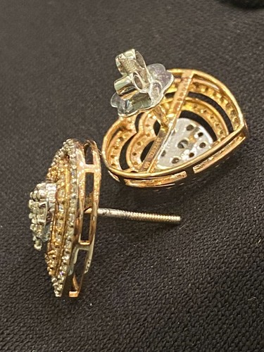 Pave 1.38 Cts Round Brilliant Natural Diamonds Heart Stud Earrings In 14K Gold - Picture 11 of 12