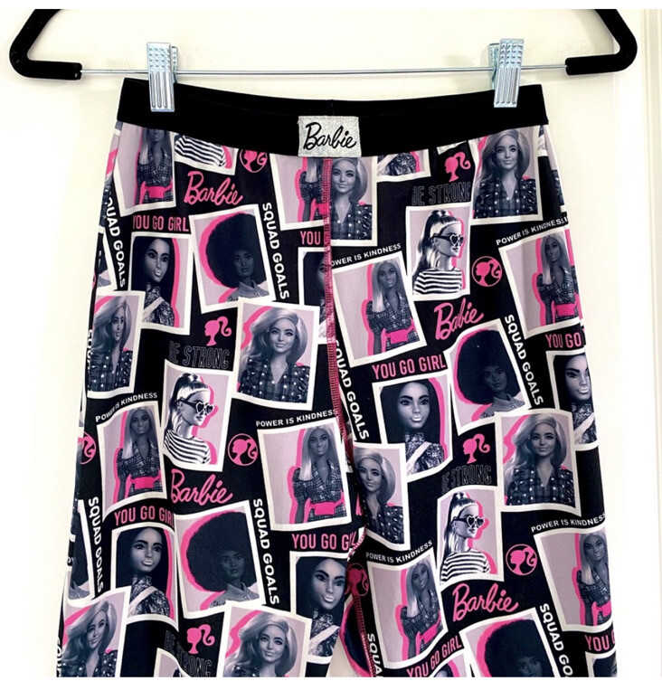 Barbie Graphic Printed Leggings Girls Size 13/14 Women's XS Black and Pink 