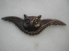 Vintage Raw Patina Brass Winged Owl Head Stamping Steampunk, Jewelry Component