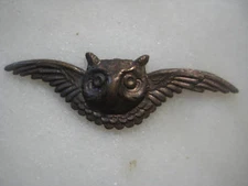 Vintage Raw Patina Brass Winged Owl Head Stamping Steampunk, Jewelry Component