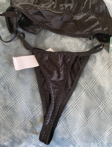 Vtg Babydoll Nightie & Panties Cinema Etoile Short Sleep Gown Silky Lace Black - Picture 17 of 19