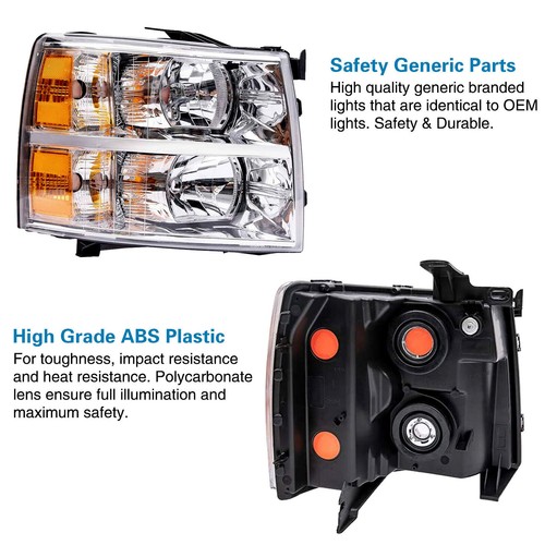 For 2007-2013 Chevy Silverado 1500 2500HD Chrome Housing Headlights Left & Right - Picture 2 of 12