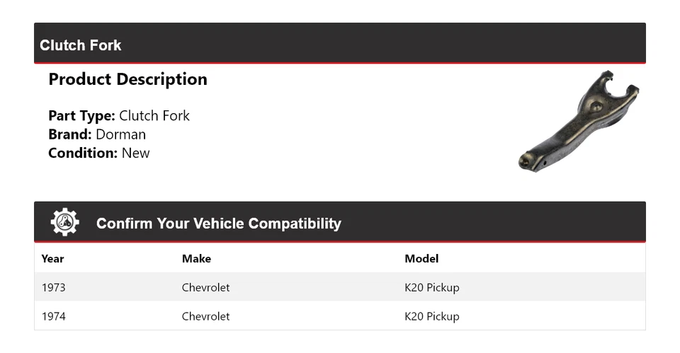 Horquilla de embrague Dorman para camioneta Chevrolet K20 1973-1974 Foto 2 de 4