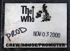 The Who Pass Vintage Production Crew Used Glasgow November 2000