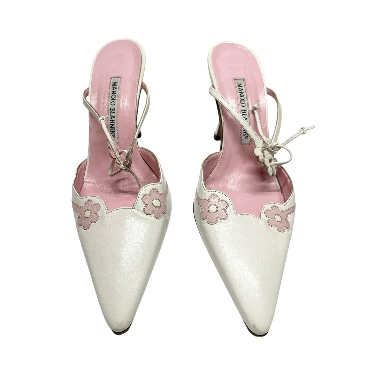 Manolo Blahnik Randola Flower Ankle Tie Mules Heels Size 37 Manolo Blahnik Randola Flower Ankle Tie Mules Heels Size 37