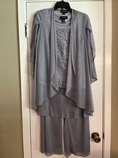 R M Richards Women  s Size 6 Silver/Gray Evening 3-Piece Lined Pantsuit