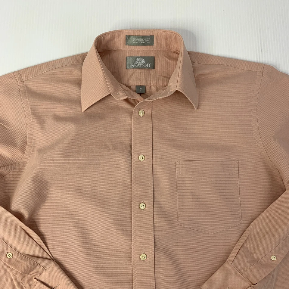 Camisa de vestir Stafford para hombre talla 16-36 melocotón manga larga  Foto 3 de 4