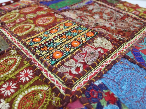 Brown Patchwork Pillows Cover Embroidery Handmade Cotton Large Cushion Covers - Picture 2 of 5
