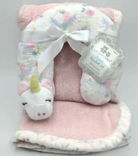 Cribmates 2 Pc. Blanket Set Pink Unicorn Floral Neck Support Pillow Soft NEW