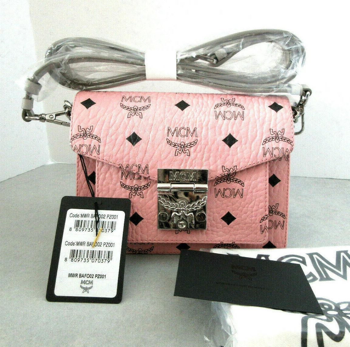 MCM Large Patricia Visetos Canvas Wallet On Chain Bag Soft Pink