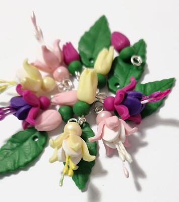 Fuchsia Blume Charms Handarbeit Fimo Frühling Sommer Schmuck Basteln Basteln
