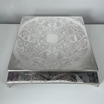 Silberhochzeit Tortenständer Vintage Profi Eckig 30 x 30 cm mit Etui