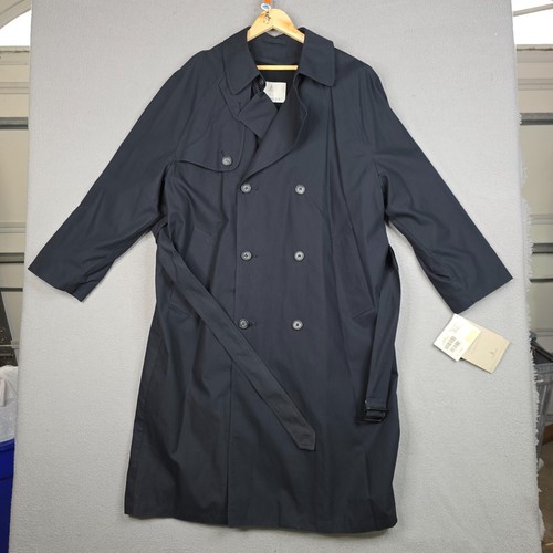 London Fog Trench Coat Mens Size 40S Black Rain Coat Classic Double Breasted NWT - Picture 2 of 16