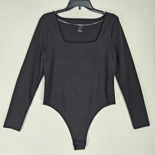 New Day T-Shirt Bodysuit Womens Large Square Neck Long-Sleeve Ribbed Black
