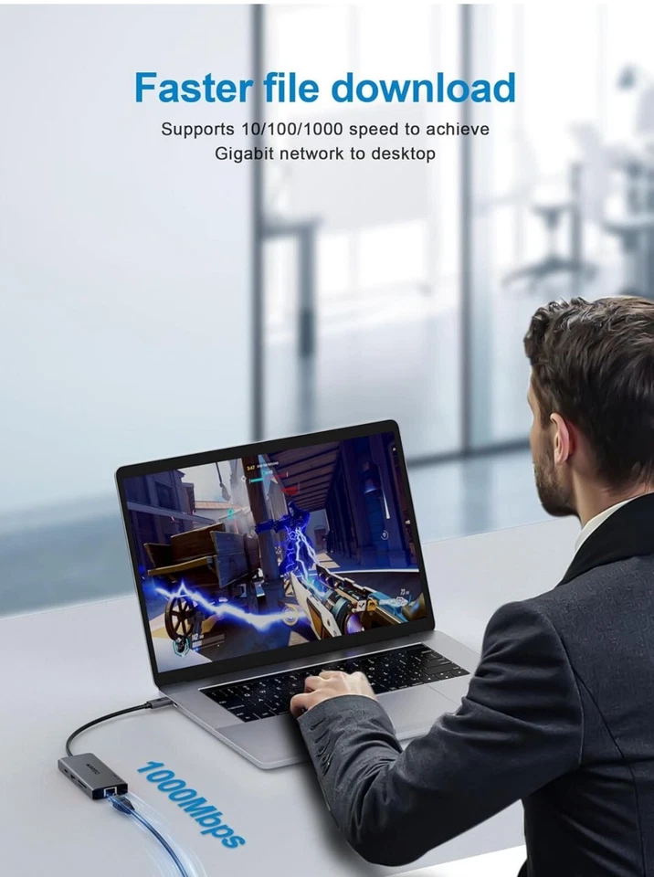 Laptop Docking Station with HDMI 4K, 9 in 1 USB C Hub, 1000Mbps LAN, 100W PD, US - Image 3 of 4