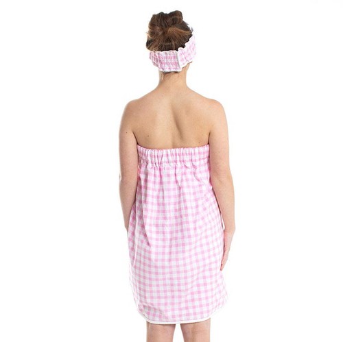 Pink Gingham Spa Wrap and Headband Set | Bath Body Towel Shower - Picture 4 of 6
