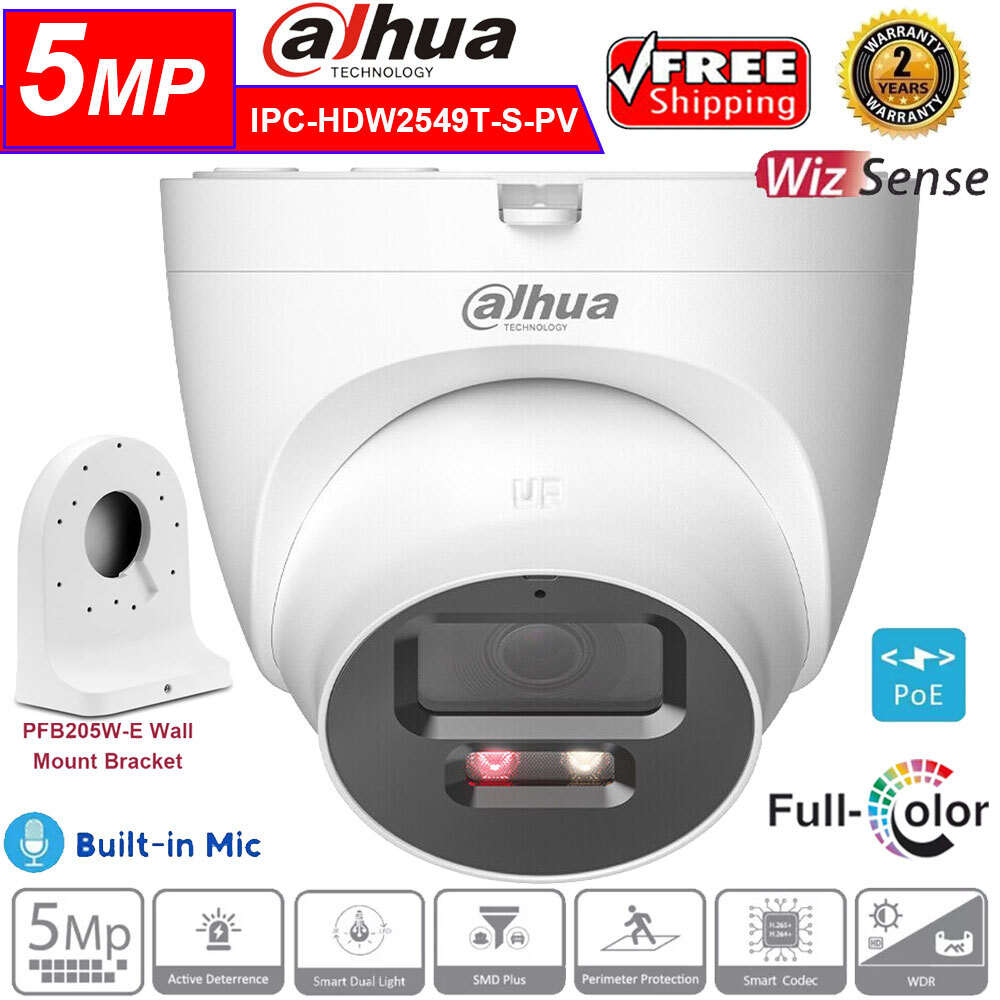 Dahua 5MP IP Camera MIC Speaker Full color+IR SMD+ POE IP67 IPC-HDW2549T-S-PV