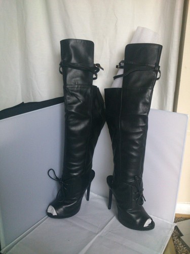 London Trash Woman"s Black Leather Stiletto Over the Knee Boots,NWBox 8 - Picture 7 of 12