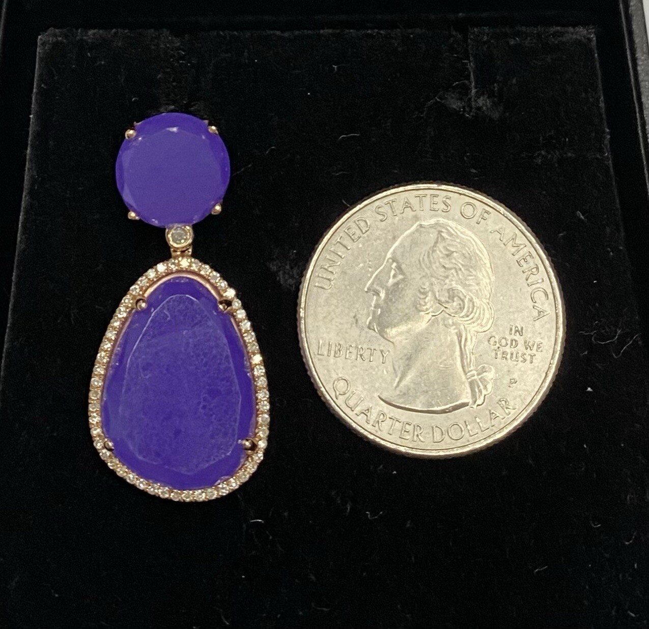 14k Solid Gold Extra Large Amethyst Diamonds Dang… - image 5