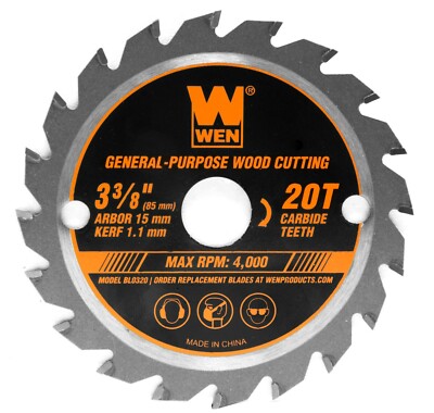 WEN BL0320 3-3/8'' 20-Tooth Woodworking Saw Blade for Compact & Mini Circular Saw