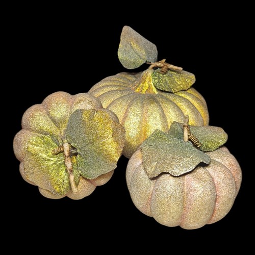 3 Vtg Sugar Beaded Pumpkins Fall Halloween Home Table Decor JackOLantern Rustic - Picture 4 of 17