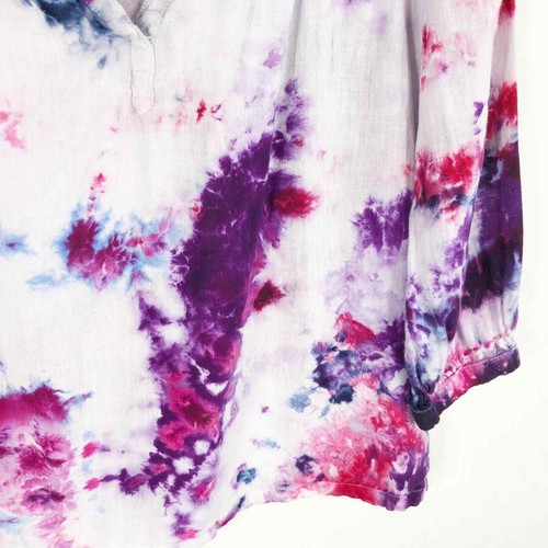 Joie kleines Top Handarbeit Batik Passionsfrucht rosa lila weiß Leinen 1531 - Bild 6 von 12