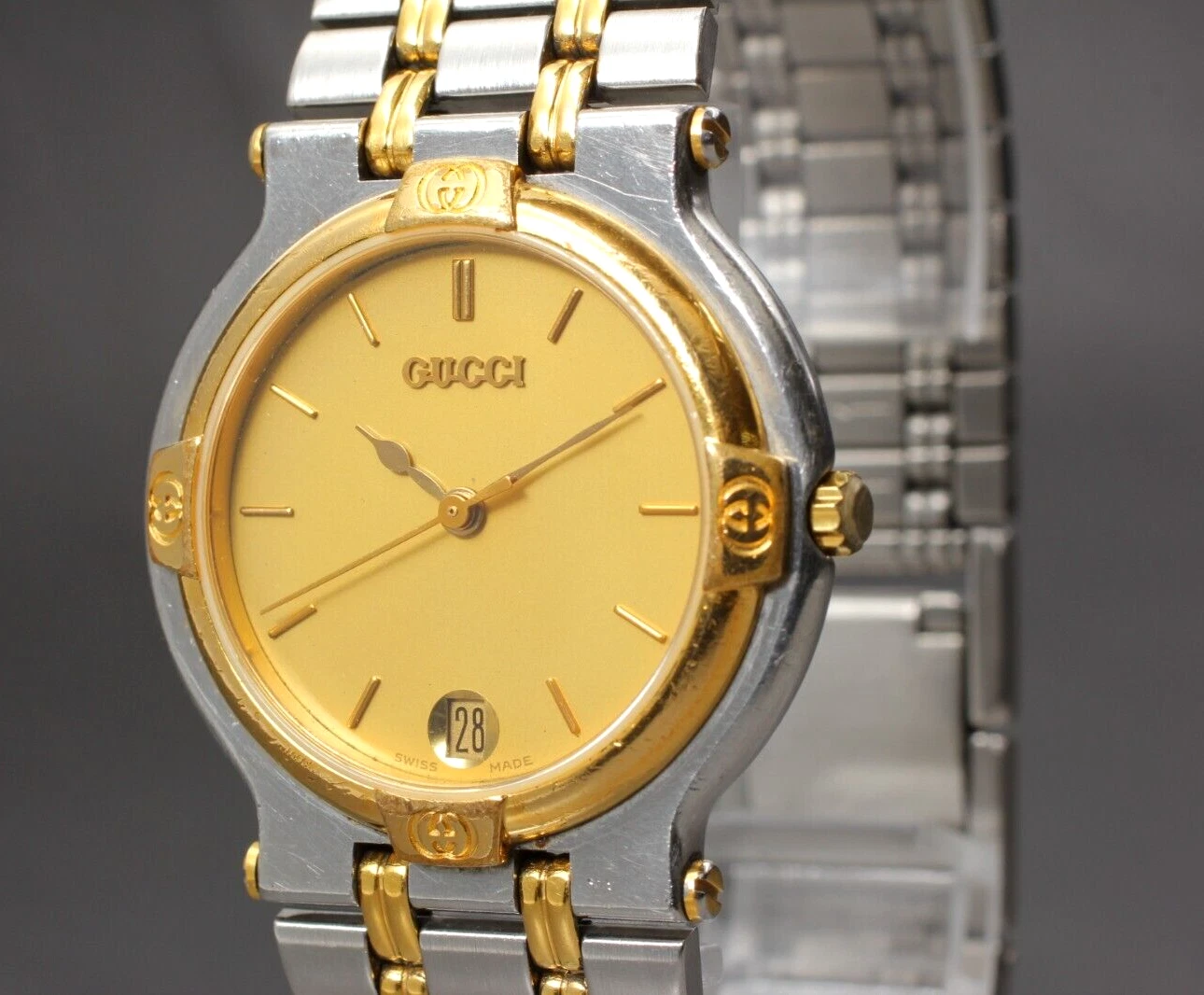 【PRESQUE COMME NEUVE】 Montre vintage homme Gucci 9000M cadran doré quartz argenté du JAPON