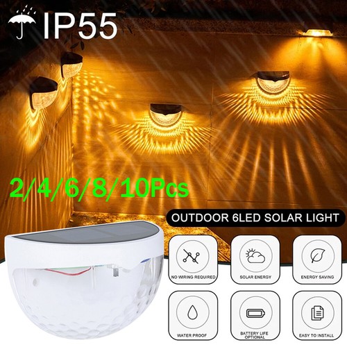 6Pcs Warm White Solar 6-LED Lights Outdoor Garden Wall Mount Decorative Lights - Bild 4 von 13
