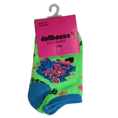 dollhouse 3 Pairs Low Cut Big Girl's Socks Green/Stripes/Figure Size 6-8.5 - NWT - Picture 3 of 4