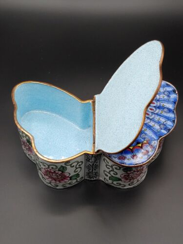 画珐琅彩蝴蝶形珠宝盒 Chinese Falangcai Enamel Cloisonne Butterfly Jewelry Case Trinket Box - Picture 17 of 24