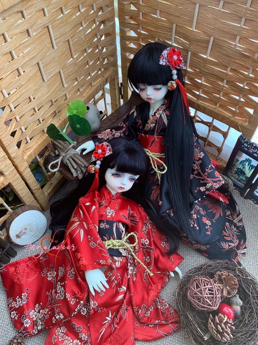 1/6 1/4 1/3 BJD Doll Clothes Plum Blossom Furisote Kimono Red