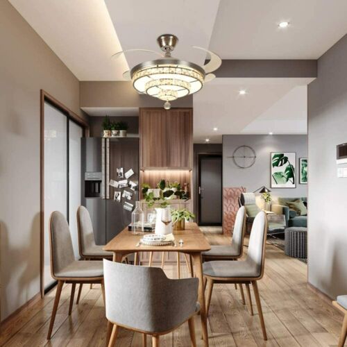 DLLT Crystal Ceiling Fan with Lights 36W Ceiling Fan Remote 3 Blades Retractable - Picture 9 of 12
