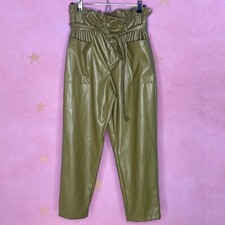Who What Wear Olive Green Faux Leather Paperbag Trouser Pants Women s Size 8