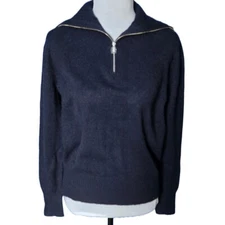 Bloomingdale's 100% Cashmere Navy Half Zip Knit Sweater NWT XS Quiet Luxury