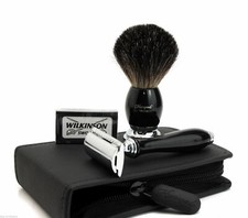 Men Badger Hair Shaving Brush With Travel Zipper Carrying Case And Shaving Razor