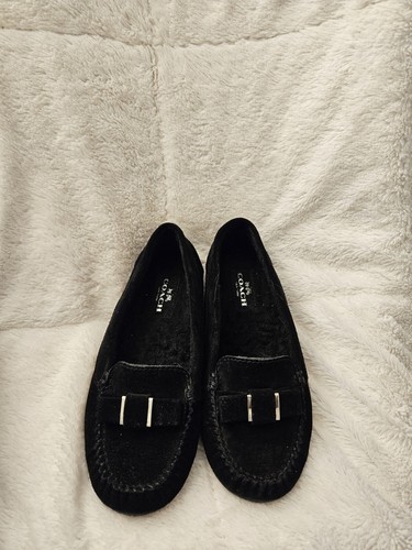 COACH ALISHA WOMEN'S SHOES BLACK SUEDE FUR INSIDE MOCCASINS FLAT US SIZE 5 B  - Picture 10 of 14