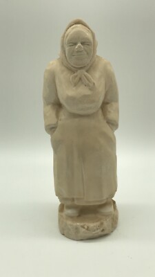 Vintage Anton Pearson Old Woman In Scarf Carved Sculpture Waxed Finish Signed
