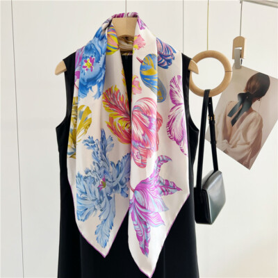 Sallys Boutique Twill Silk Wrap Scarf Bandanna Flowers Print Square Shawl 35''