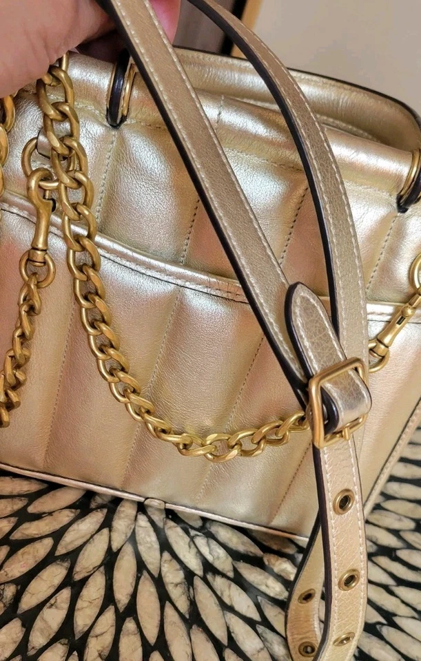 Coach Willis Gold Metallic  Originals Quilties Top Handle Bag 18 New  - Image 3 of 4