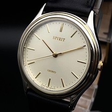 Seiko 7N01 6370 Spirit Quartz Watch Bi Color Silver Gold Stainless Steel