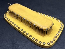 VINTAGE YELLOW SHOE BRUSH WITH WALL MOUNT HOLDER