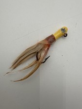 Vintage Wooden Head Bucktail Jig 5” Yellow Saltwater Fishing Lure Striper