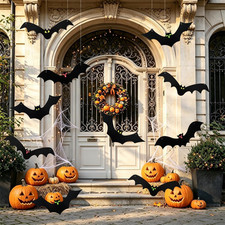 12 Pack Halloween Hanging Bats 3D Realistic Spooky Black Flying Bat for Hallowee