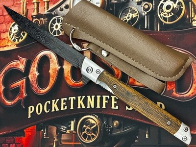 [1227] Taschenmesser Folder mit Damastmusterung Linerlock Holzgriff