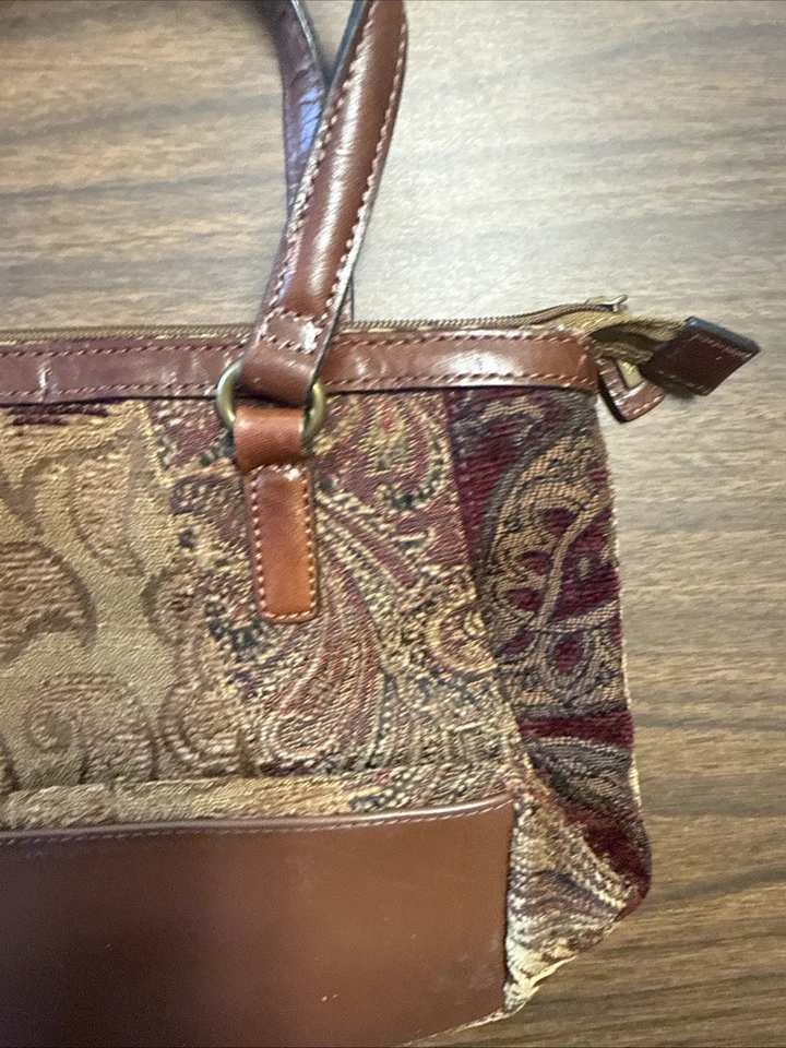 Fossil 1954 Leather Suede Velvet Floral Purse with Key Charm Vintage Satchel Bag - Image 2 of 4